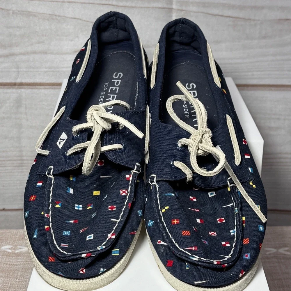 Sperry Top-Sider Mens Navy Nautical Signal Flag Canvas Boat Shoes Size 8.5